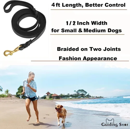 Vista 2 de Guiding Star Correa de cuero para perro de 6 pies, correas para perros grandes, resistente, suave, trenzada, hecha a mano, correa de entrenamiento