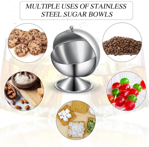 Vista 7 de Patelai Azucarero con tapa enrollable de acero inoxidable esférico para dulces y pinza de azúcar de 4.3 pulgadas, clip de azúcar inoxidable