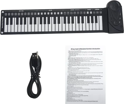 Vista 6 de Piano enrollable, teclado eléctrico de 49 teclas, piano de teclado portátil, piano de teclado para principiantes (negro)