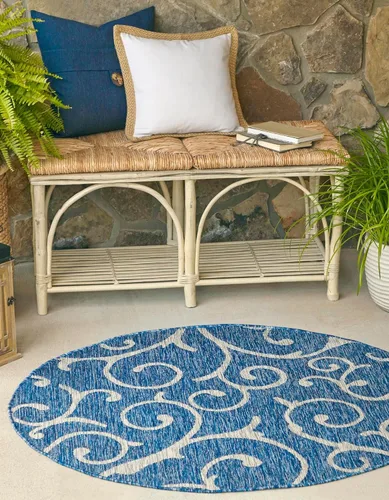 Vista 46 de Rugs.com Outdoor Botanical Collection - Alfombra de tejido plano azul de 2 x 6 pies, perfecta para pasillos y entradas