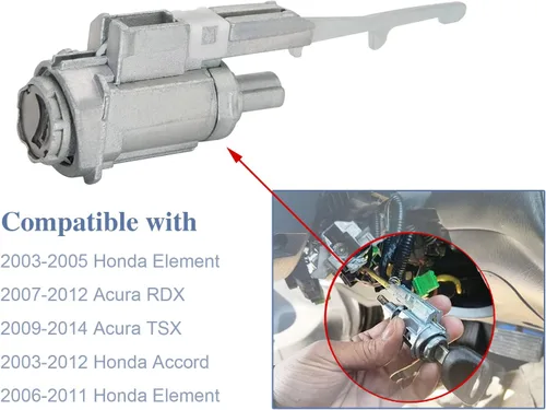 Vista 4 de Interruptor de encendido con cilindro de cerradura y 2 llaves compatible para Honda Acura Accord Odyssey Element Civic CR-V Pilot CR-Z MDX RDX TSX