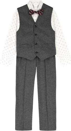 Vista 21 de Van Heusen Conjunto de traje formal de 4 piezas para niños, chaleco, pantalones, camisa de vestir con cuello y corbata