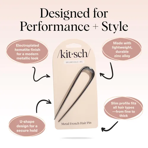 Vista 4 de Kitsch - Horquilla francesa de metal para mujer, accesorios elegantes para el cabello, para moños y giros franceses, diseñado para un ajuste seguro