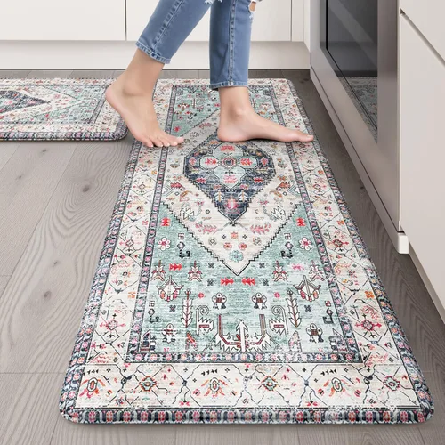 Juego de 2 tapetes antifatiga para el suelo de la cocina, impermeables, antideslizantes, ergonómicos, acolchados, tapete de espuma cómoda para