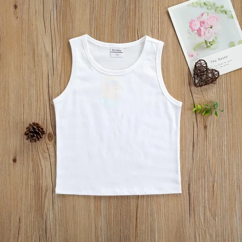 Vista 2 de Camiseta sin mangas para bebés y niñas, color liso, cuello redondo, básica, para niños pequeños, ropa de verano