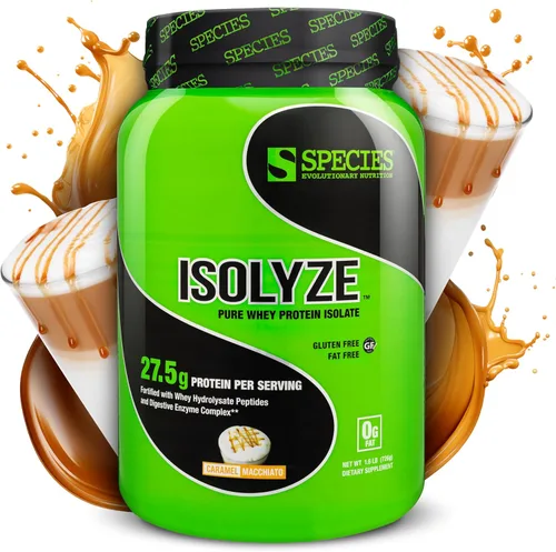 Species Nutrition Isolyze - Proteína de suero en polvo, 100% proteína aislada de suero de leche, proteína de suero para construcción muscular, 0.71