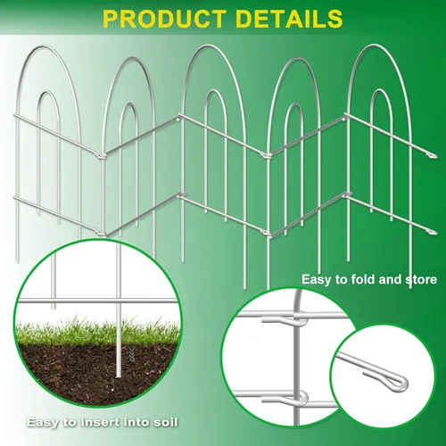 Vista 5 de FOREHOGAR Valla de borde plegable decorativa para jardín, 18 pulgadas x 20 pies, borde de alambre de metal a prueba de óxido, panel de vallas