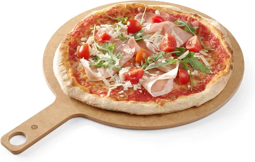 Vista 2 de HENDI Tabla de pizza, pala para pizza, cáscara de pizza, tabla de pizza, tabla de servir, con asa, apta para lavavajillas, diámetro 254 x (alto)