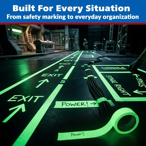 Vista 7 de Cinta Luminosa Cinta de Gaffer que Brilla en la Oscuridad Fluorescente Neón Cinta Reflectante Luminosa Impermeable Alta Visibilidad