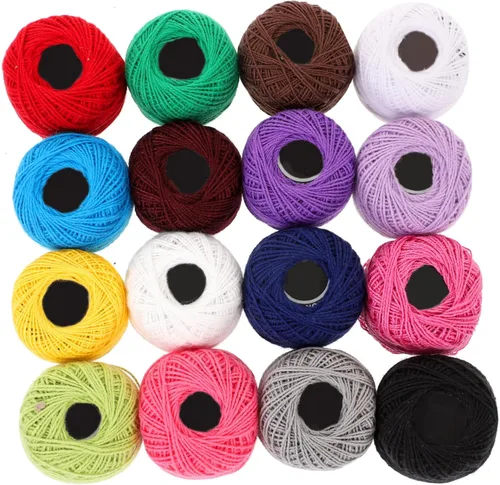 16 rollos de hilo de ganchillo de hilo de algodón, hilo de bordado, color arcoíris, suministros de costura para hacer el hogar