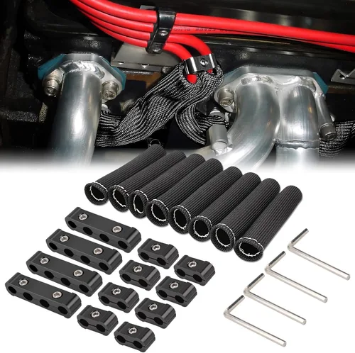 Vista 9 de Juego de 8 fundas protectoras de alambre para bujías, funda protectora contra el calor con 16 bridas de alambre de acero inoxidable, kit de 2500
