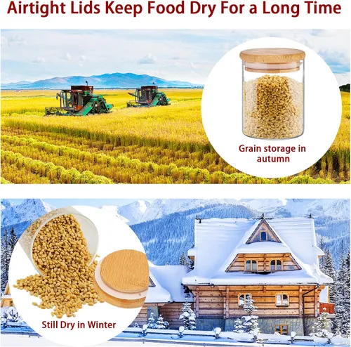 Vista 3 de SLifeJars - Tarros de vidrio con tapas de bambú de 16 onzas, 12 tarros de vidrio para almacenamiento de alimentos con etiquetas regrabables, tarro