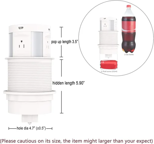 Vista 6 de Toma de corriente desplegable para encimera, toma empotrada oculta, toma de corriente con cargador inalámbrico, estación de carga USB, 4 enchufes