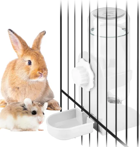 Vista 10 de kathson Dispensador de agua de conejo para jaula de 17 onzas, botella de agua colgante de conejillo de indias sin goteo, botella de agua automática