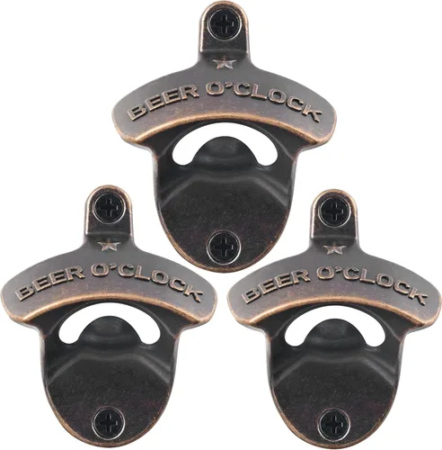 Vista 10 de Abridor de botellas de montaje en pared de cobre antiguo inoxidable CERVEZA O'CLOCK Soda botella tapa abrebotellas montado poste