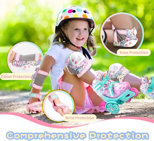 Vista 4 de SULIFEEL Patines de unicornio arcoíris para niños con equipo de protección ajustable Dazzle S