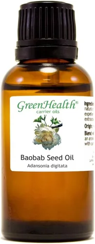 Aceite portador de semillas Baobab - Botella de vidrio de 1 fl oz (1.0 fl oz) con cuentagotas Euro - Aceite portador 100% puro - GreenHealth