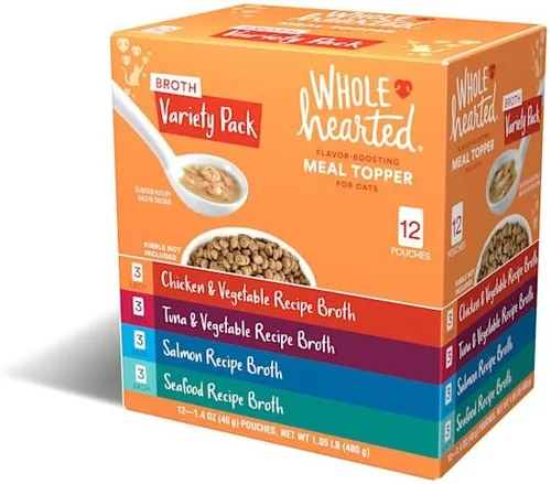 WholeHearted by Petco - Caldos de comida húmeda para gatos que aumentan el sabor, paquete variado, 1.4 onzas, 12 unidades
