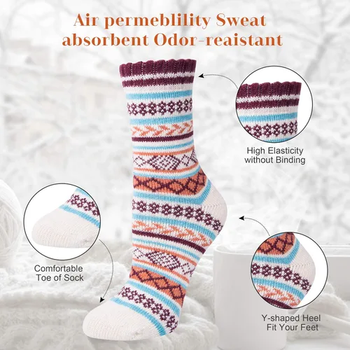 Vista 6 de 5 Pack Womens Wool Socks Winter Warm Socks Thick Knit Cabin Cozy Crew Soft Socks Gifts for Women