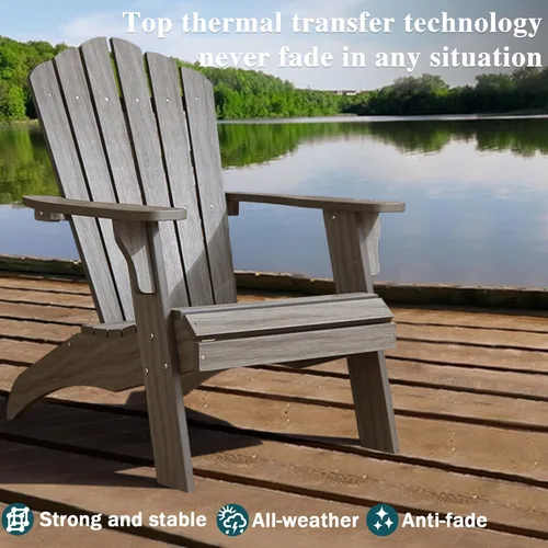 Vista 4 de Psilvam Silla Adirondack de gran tamaño, resistente a la decoloración y sin olor, sillas de madera de polietileno para hoguera con soporte