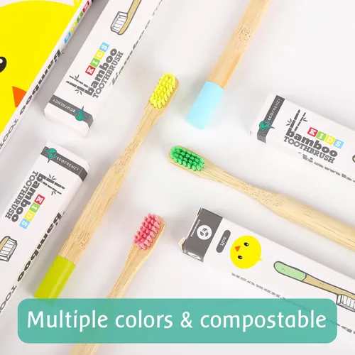Vista 4 de EcoFrenzy - Cepillo de dientes de bambú para niños - Cerdas suaves sin BPA y seguras para el color (paquete de 4)