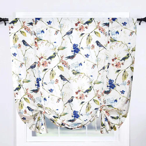 Vista 19 de Leeva - Cortinas pequeñas con estampado de pájaros, 24 pulgadas de largo, conjunto de paneles para ventanas, diseño de estampado de pájaros