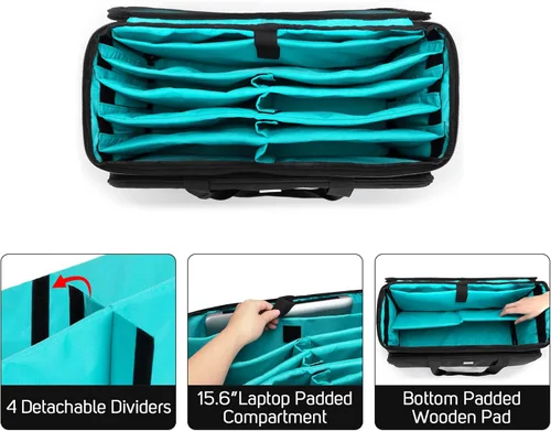 Vista 2 de LoDrid Bolsa grande para archivos de cables con parte inferior acolchada interior y divisores desmontables, bolsa para DJ con múltiples bolsillos