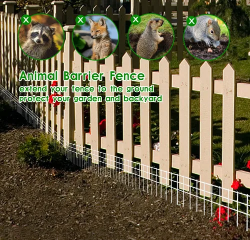 Vista 2 de Valla de barrera de animales sin excavación de 24 x 15 pulgadas, paquete de 10 vallas protectoras blancas con espacio de púas de 1.5 pulgadas