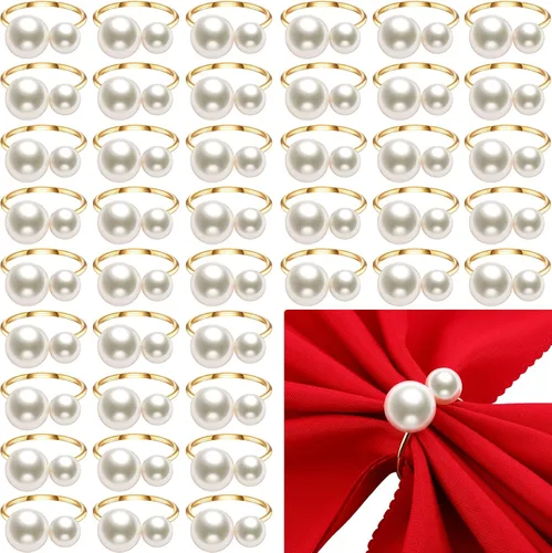 Sliner - 50 servilleteros de perlas doradas para banquete de boda, estilo