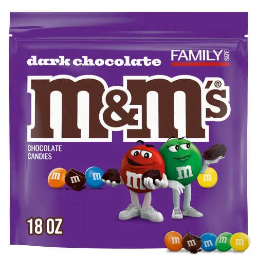 M&M'S Caramelos de chocolate oscuro, chocolate a granel de tamaño familiar, bolsa oscura resellable de 18 onzas