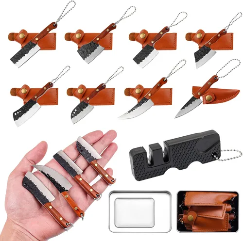 Vista 11 de Damasco - Juego de cuchillos pequeños para chef, juego de cuchillos pequeños para abridor de paquetes, cortador, abrebotellas, juego de 6