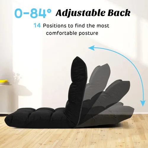 Vista 5 de Giantex Sofá ajustable para juegos de piso, acolchado de 14 posiciones, plegable, reclinable perezoso, esponja de alta resistencia, tela de algodón