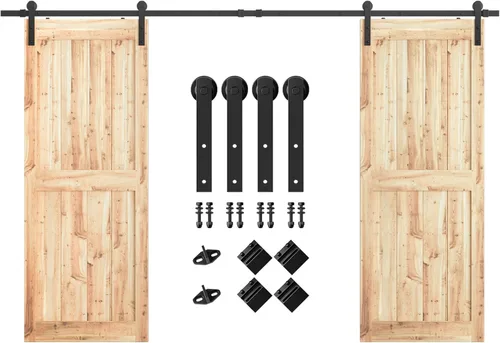 Vista 17 de SMARTSTANDARD Kit de herrajes para puerta corrediza de granero de doble puerta resistente de 5 pies, suave y silencioso, fácil de instalar, incluye