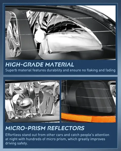 Vista 7 de Nilight Conjunto de faros delanteros compatible con Honda Accord 1998, 1999, 2000, 2001, 2002, repuesto de carcasa negra, reflector ámbar, lente