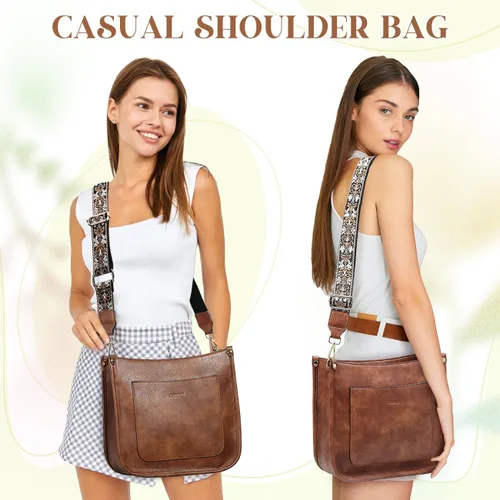 Vista 5 de RAVUO Bolsos cruzados para mujer, bolso de hombro de cuero vegano a la moda con 2 correas ajustables