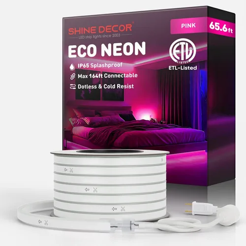 Vista 32 de Shine Decor Tira de luces LED de cuerda AC 120V, tira de neón eco sin puntos de 120LEDs/M, conectable y cortable, ETL IP65 impermeable y resistente