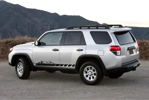 Vista 5 de RUIANTE 2 calcomanías gráficas de bosque de montañas para puerta lateral, calcomanías de vinilo de rayas largas para automóvil, camioneta, SUV, Negro