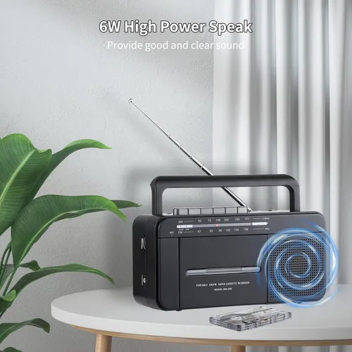 Vista 2 de SEMIER Boombox - Grabadora de cinta de casete de conversión MP3, radio AM FM, convertidor digital de casete a MP3, grabación USB, micrófono