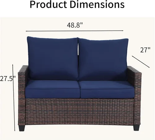 Vista 2 de EortheX Sofá biplaza para patio al aire libre, sofá biplaza de mimbre para todo tipo de clima con cojines, sofá de ratán para 2 personas