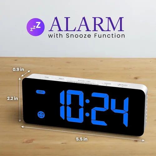 Vista 6 de HODIK Reloj despertador para dormitorios de niños, reloj digital pequeño, 4 retroiluminación regulable, 3 volúmenes ajustables con repetición (azul)