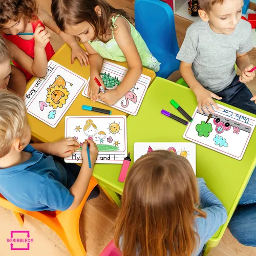 Vista 2 de Pizarrón blanco de doble cara de 23 x 30 cm con líneas para historias, pizarra de borrado en seco para escritura de niños, edad 3-5, práctica