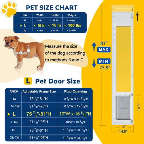 Vista 2 de Puerta grande para perros para puerta de vidrio deslizable, puerta para mascotas que se puede abrir para puertas de vidrio deslizables, todo