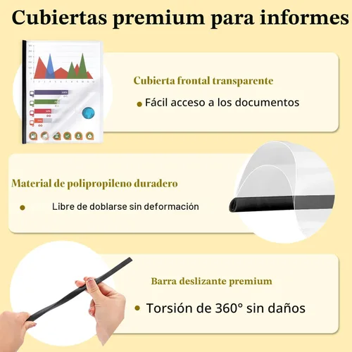 Vista 6 de Cubiertas de informes con barra deslizante, cubiertas transparentes para informes para papel tamaño A4 y carta, cubiertas de currículum, carpetas