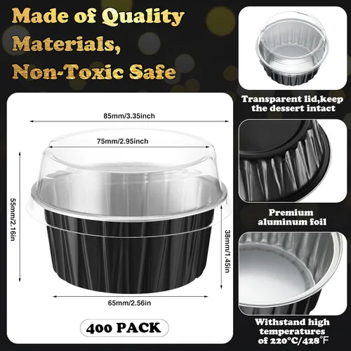 Vista 2 de Gejoy 400 tazas de papel de aluminio para hornear con tapas, moldes desechables de 5 onzas, mini moldes para tartas, moldes para magdalenas, moldes