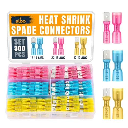 Vista 11 de Kit de conectores de pala hembra termorretráctiles de 250 piezas, terminales eléctricos impermeables azules AWG 16-14, conectores de pala de alambre