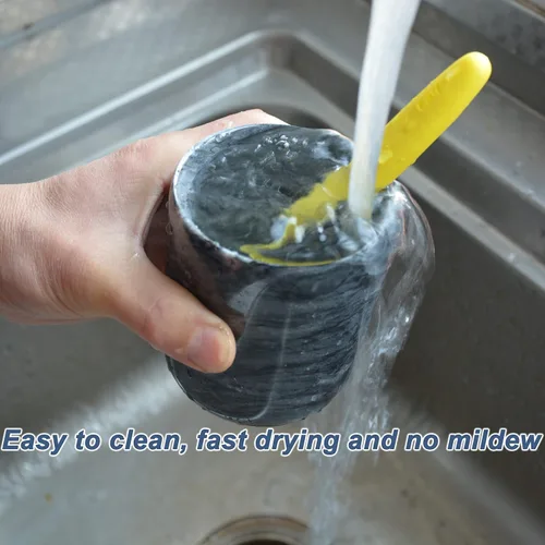 Vista 6 de Soporte para cepillos de dientes, taza de cepillo de dientes de mármol hecha a mano, organizador de cepillos de dientes de piedra para soporte