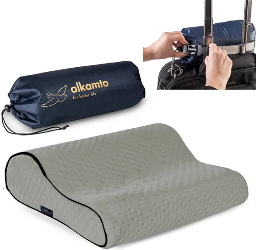 Vista 13 de alkamto Almohada de espuma viscoelástica cómoda para viajes y campamentos, bolsa portátil fácil de llevar, funda de almohada con regulación