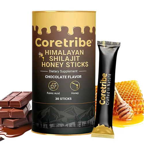 Coretribe® Palitos de miel Shilajit del Himalaya con chocolate oscuro, 30 unidades, 75% más de ácido fúlvico, más de 85 minerales traza, refuerzo de