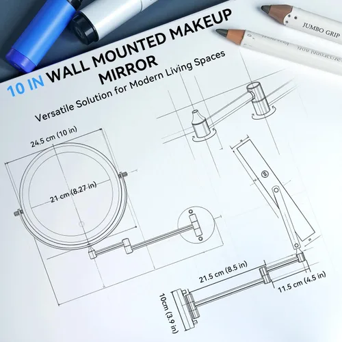 Vista 4 de Espejo de maquillaje iluminado de pared 30X/1X de 10 pulgadas, espejo de aumento de doble cara recargable de 5000 mAh con luz, espejo de tocador LED