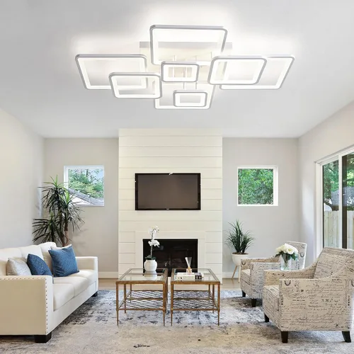 Vista 2 de Lámpara de techo moderna, 39.4'' LED regulable blanca, lámparas de techo empotradas con control remoto de acrílico redondas para techo bajo